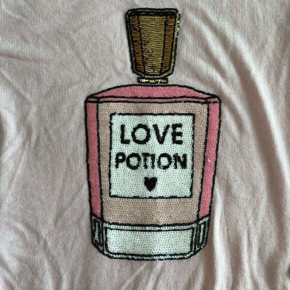 Wildfox White Label Sequin Love Potion Pink Sweater Round Neck Oversized Small - Picture 2 of 4